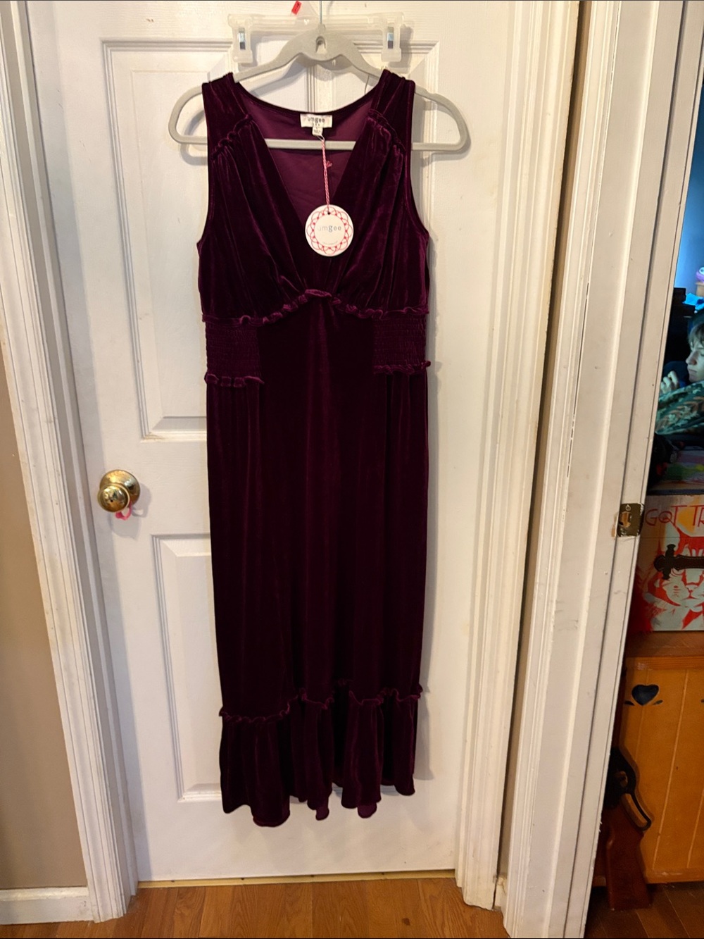 Umgee Plum Velvet Maxi Dress with Ruffle Hem